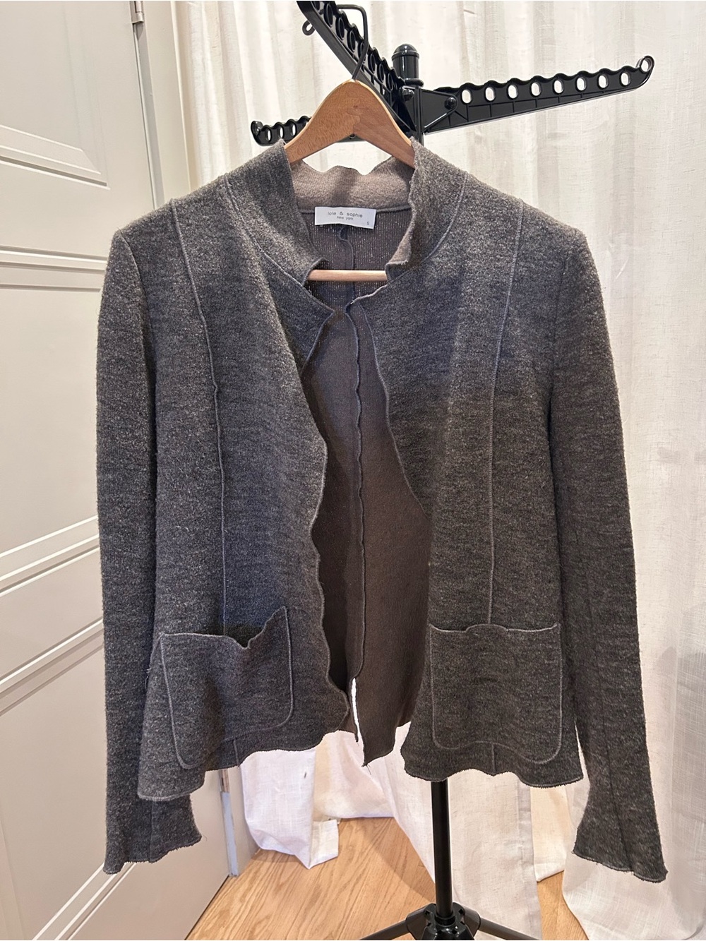 Lola & Sophie Charcoal Gray Open-Front Scalloped Cardigan